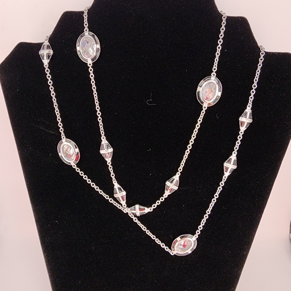Lauren G Adams Rhodium plated Necklace with Round CZ & Black Enamel Stations